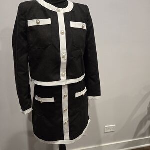 Black & White Contrast Trim Two-Piece Jacket and Skirt Set
